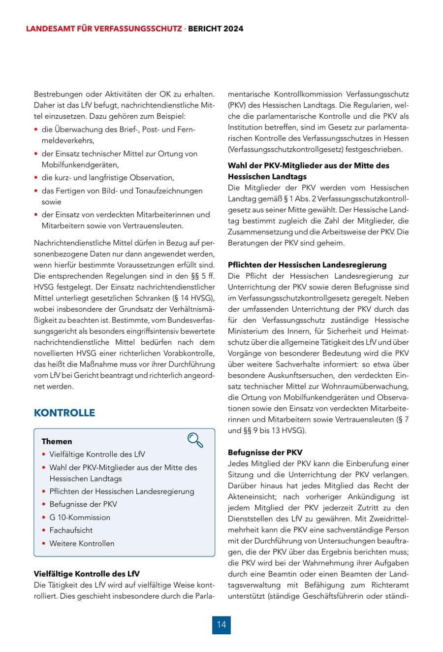 Seite 14 des Verfassungsschutzbericht 2024 Hessen