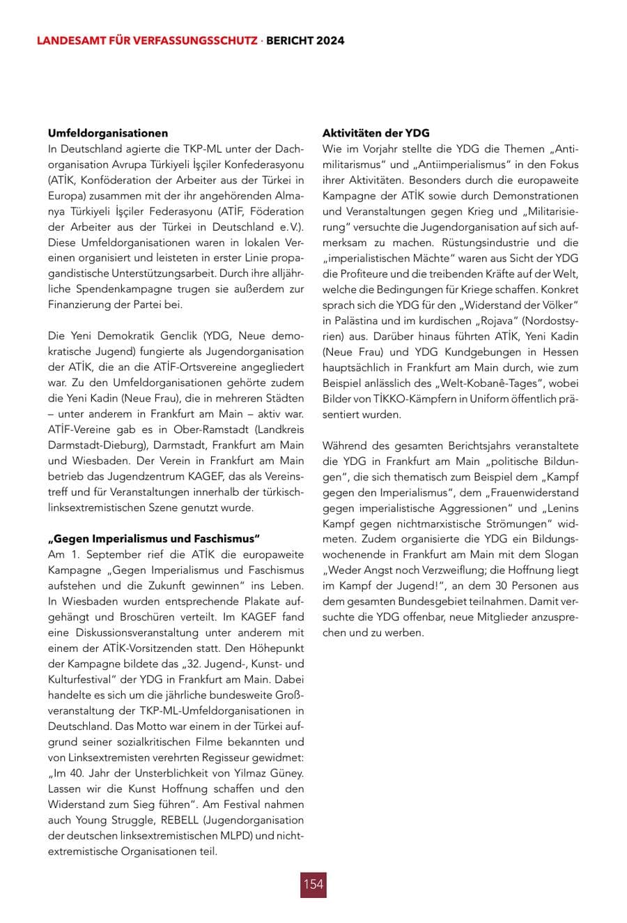 Seite 154 des Verfassungsschutzbericht 2024 Hessen