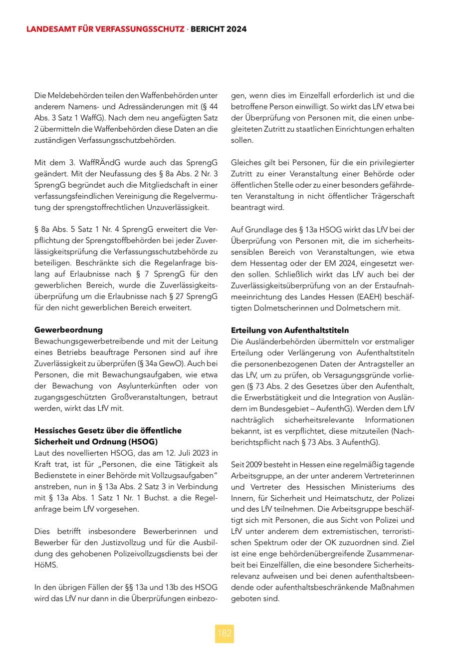 Seite 182 des Verfassungsschutzbericht 2024 Hessen