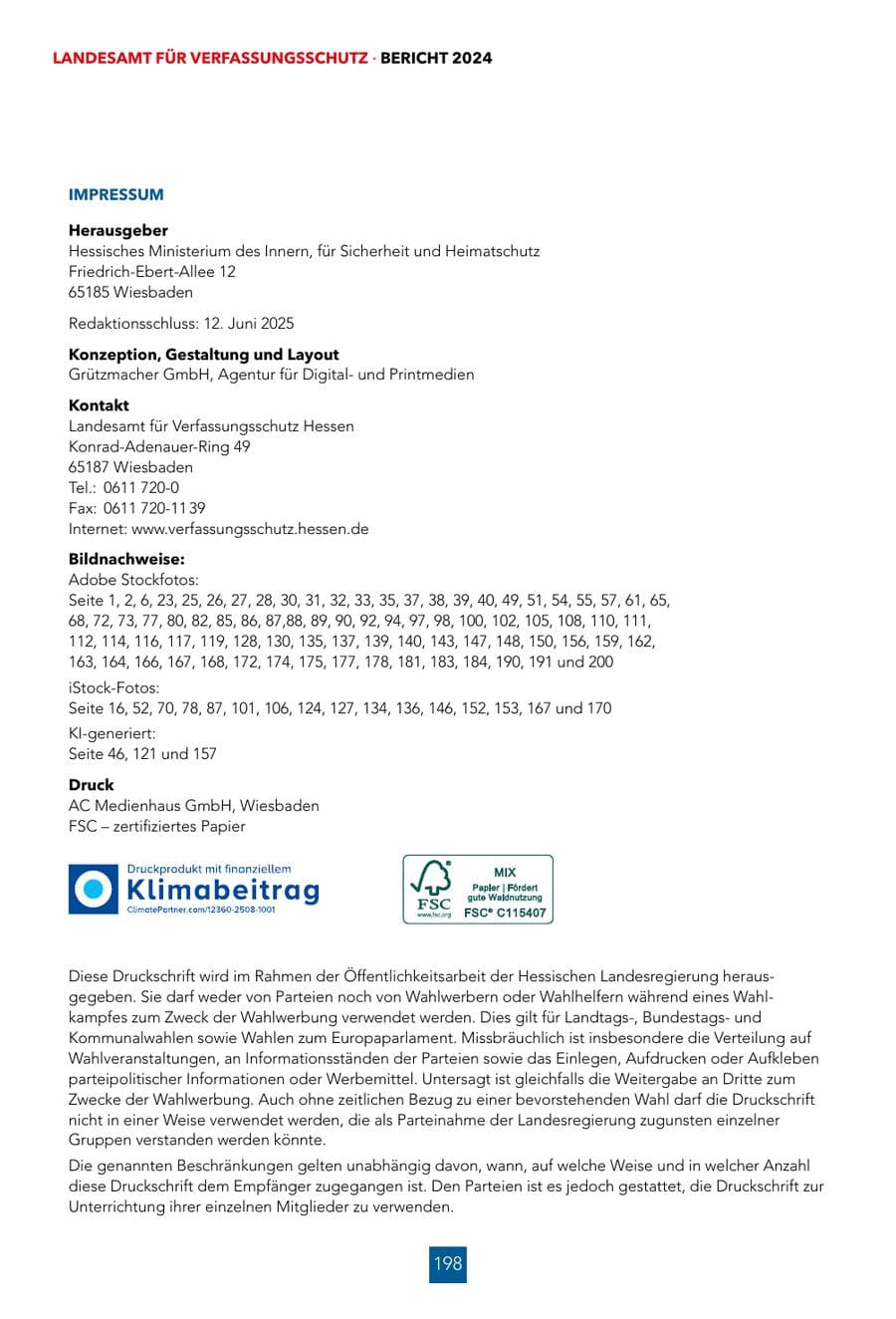 Seite 198 des Verfassungsschutzbericht 2024 Hessen