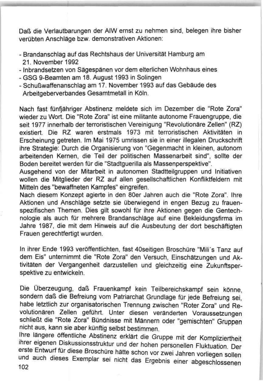Seite 102 des Verfassungsschutzbericht 1993 Hamburg