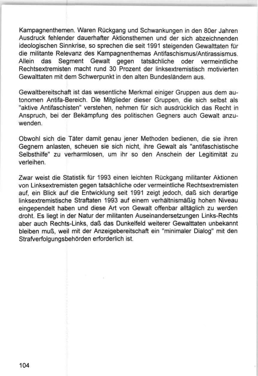 Seite 104 des Verfassungsschutzbericht 1993 Hamburg