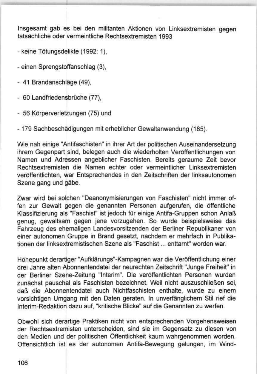 Seite 106 des Verfassungsschutzbericht 1993 Hamburg