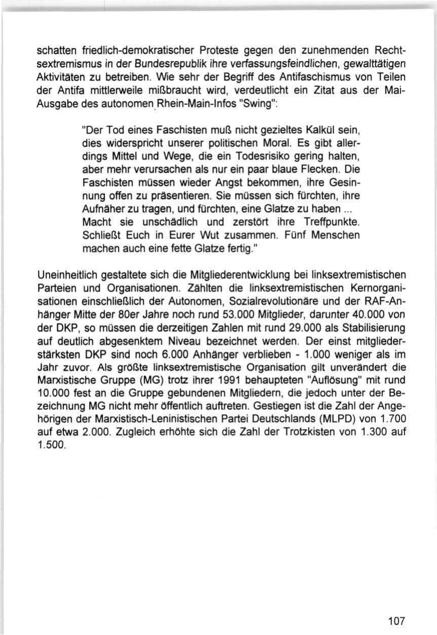 Seite 107 des Verfassungsschutzbericht 1993 Hamburg