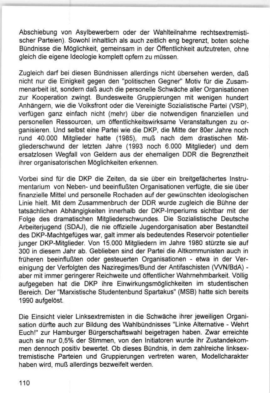 Seite 110 des Verfassungsschutzbericht 1993 Hamburg