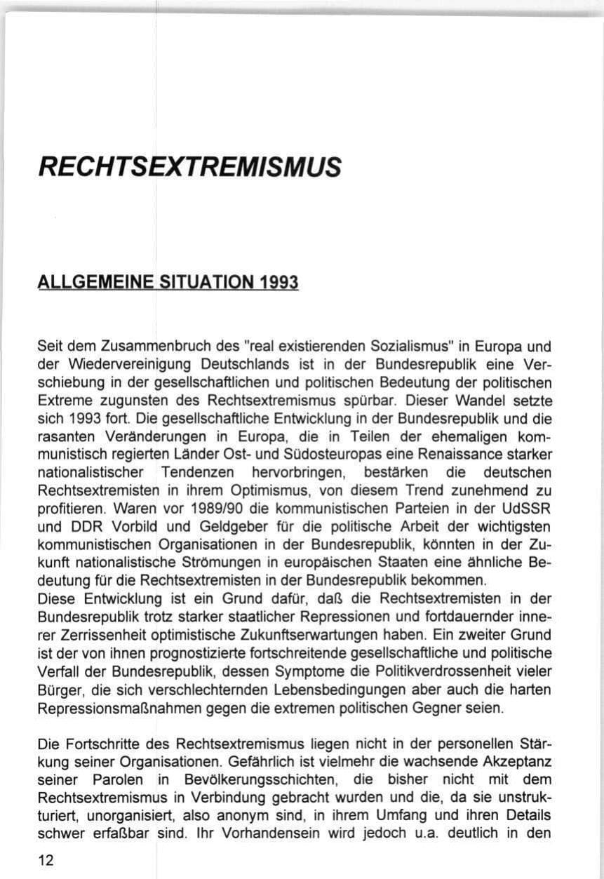 Seite 12 des Verfassungsschutzbericht 1993 Hamburg