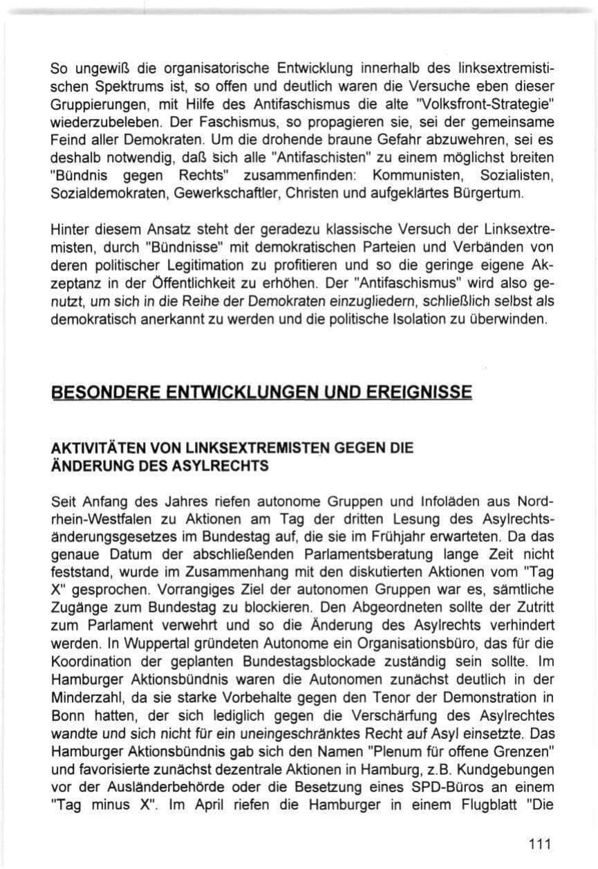 Seite 111 des Verfassungsschutzbericht 1993 Hamburg