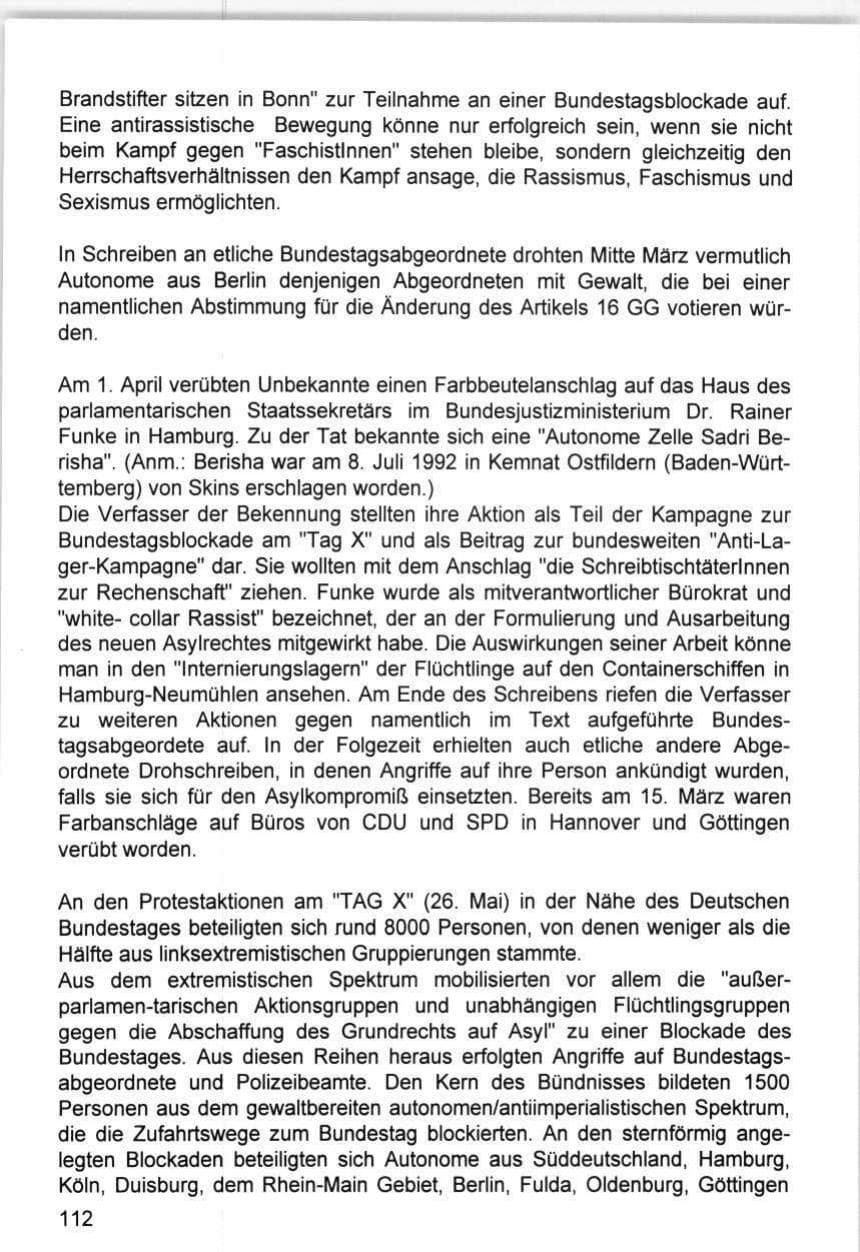 Seite 112 des Verfassungsschutzbericht 1993 Hamburg
