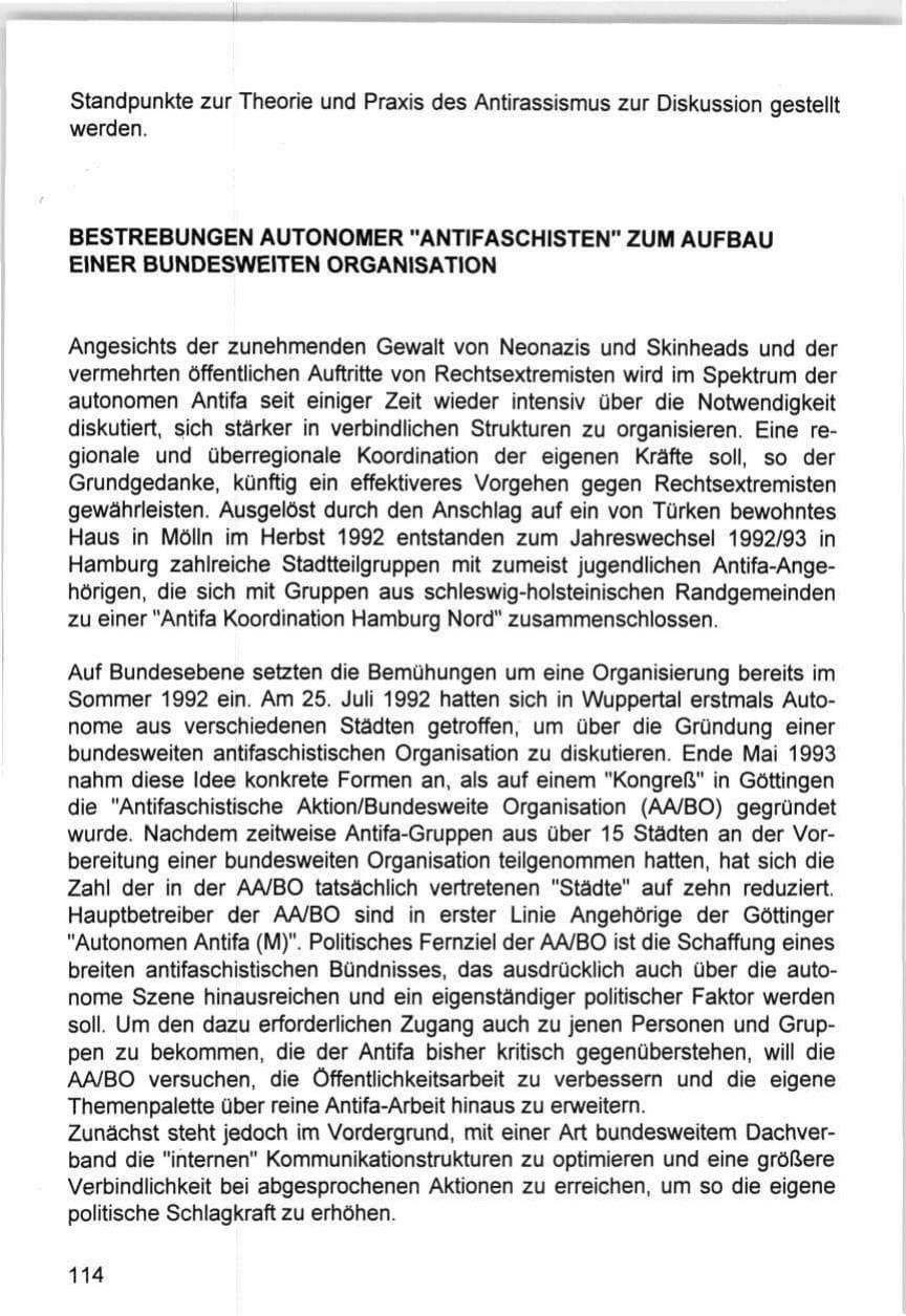 Seite 114 des Verfassungsschutzbericht 1993 Hamburg