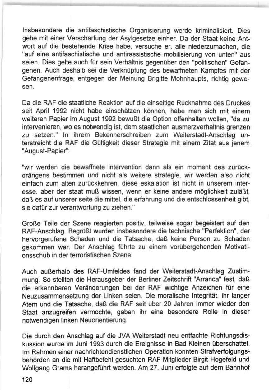 Seite 120 des Verfassungsschutzbericht 1993 Hamburg