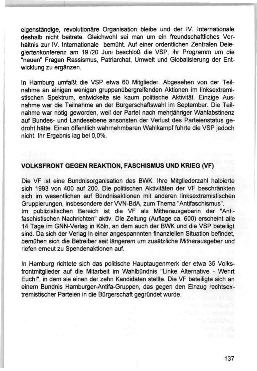 Seite 137 des Verfassungsschutzbericht 1993 Hamburg