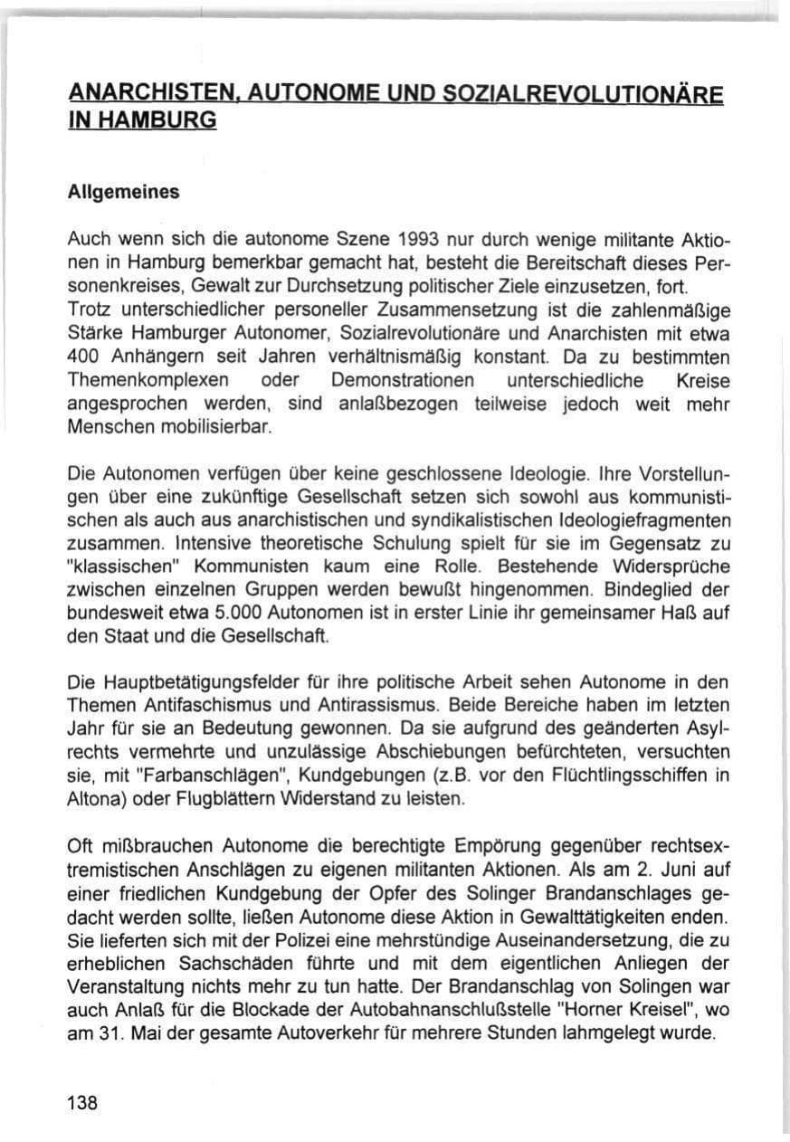 Seite 138 des Verfassungsschutzbericht 1993 Hamburg