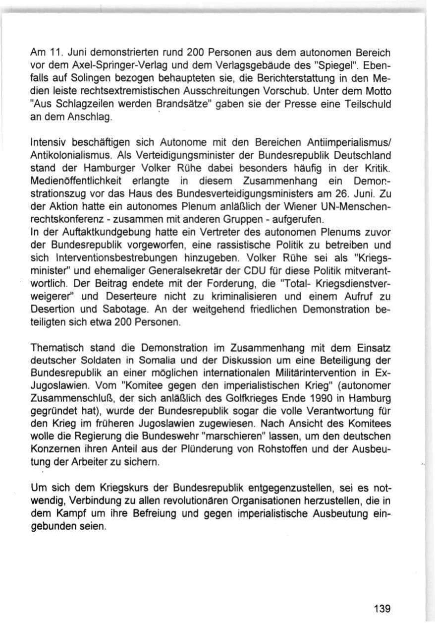 Seite 139 des Verfassungsschutzbericht 1993 Hamburg