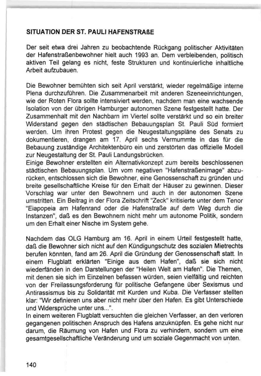 Seite 140 des Verfassungsschutzbericht 1993 Hamburg