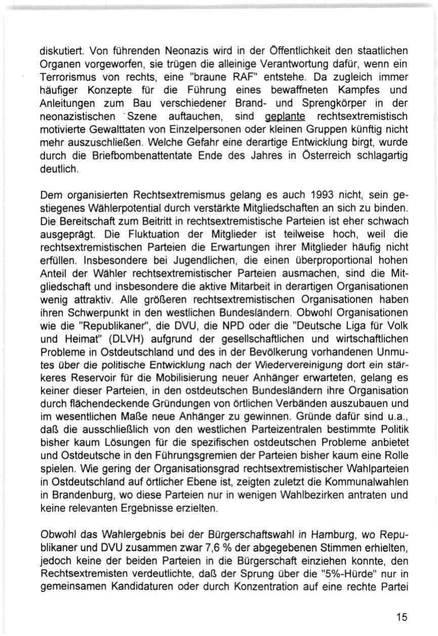 Seite 15 des Verfassungsschutzbericht 1993 Hamburg