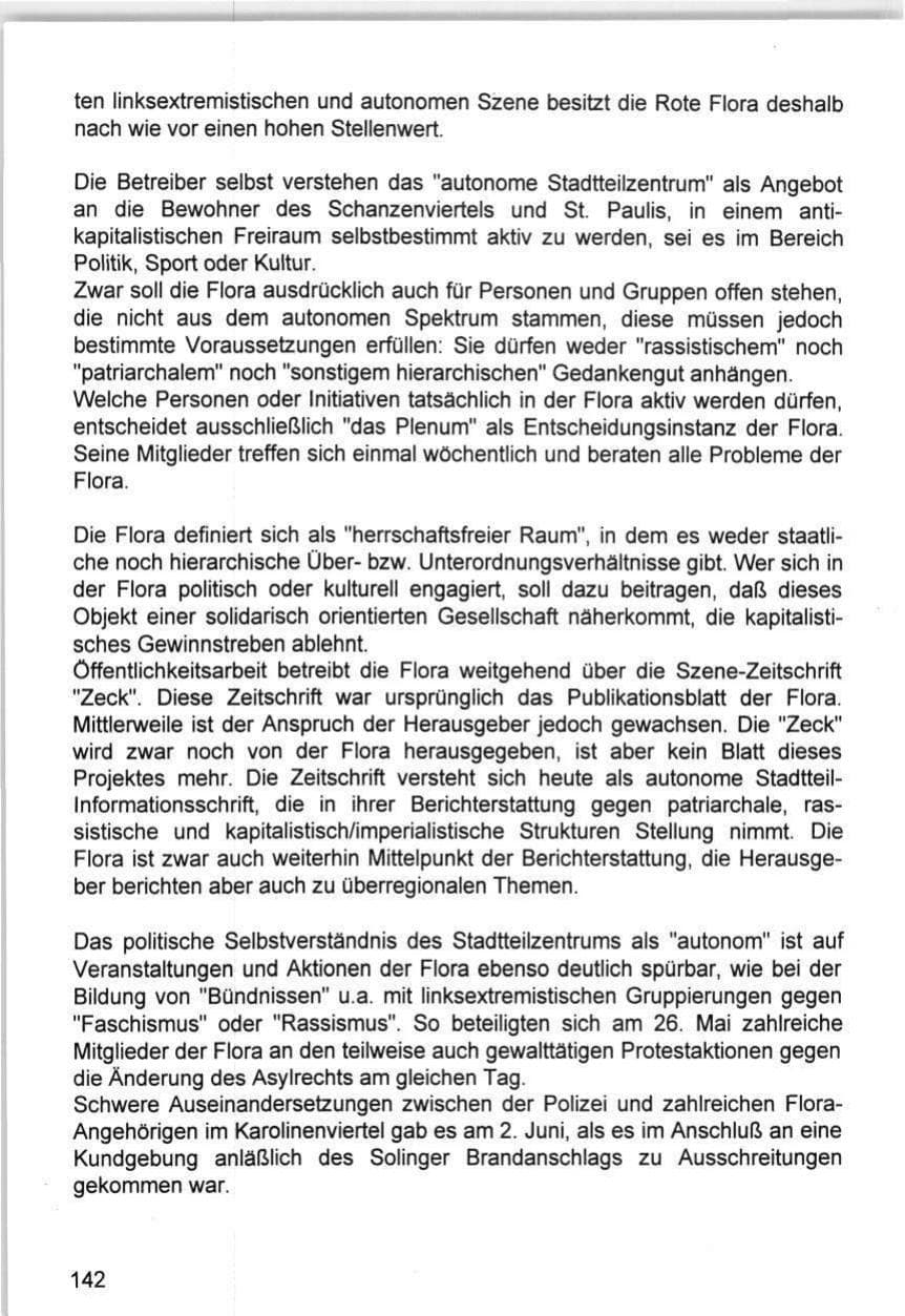 Seite 142 des Verfassungsschutzbericht 1993 Hamburg