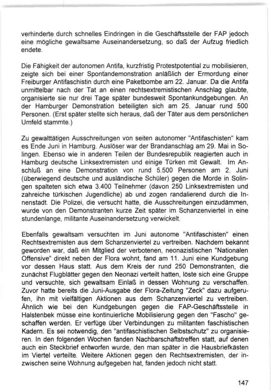 Seite 147 des Verfassungsschutzbericht 1993 Hamburg