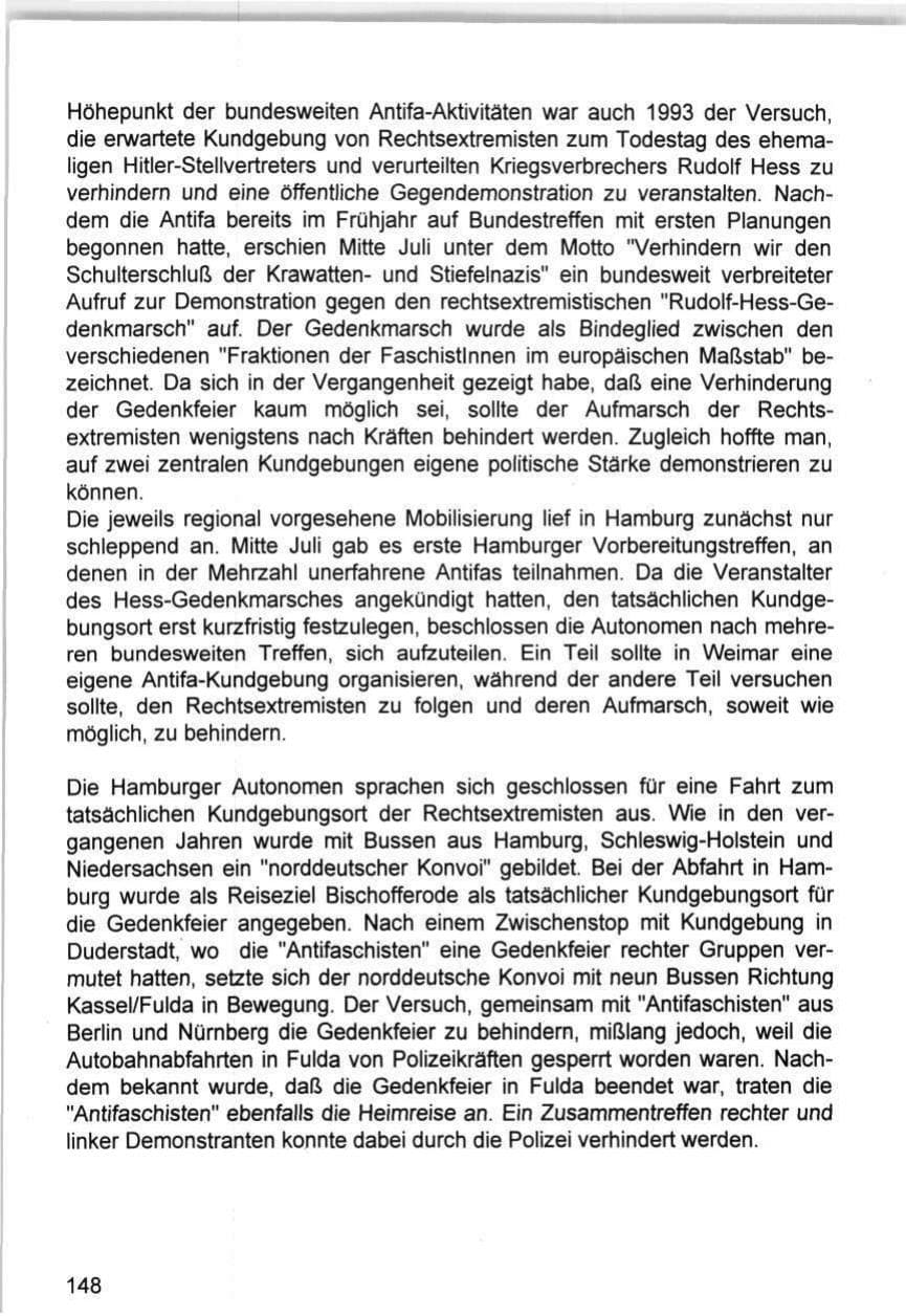 Seite 148 des Verfassungsschutzbericht 1993 Hamburg