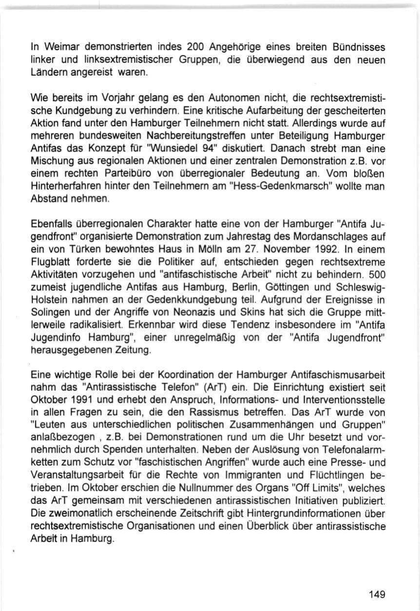 Seite 149 des Verfassungsschutzbericht 1993 Hamburg
