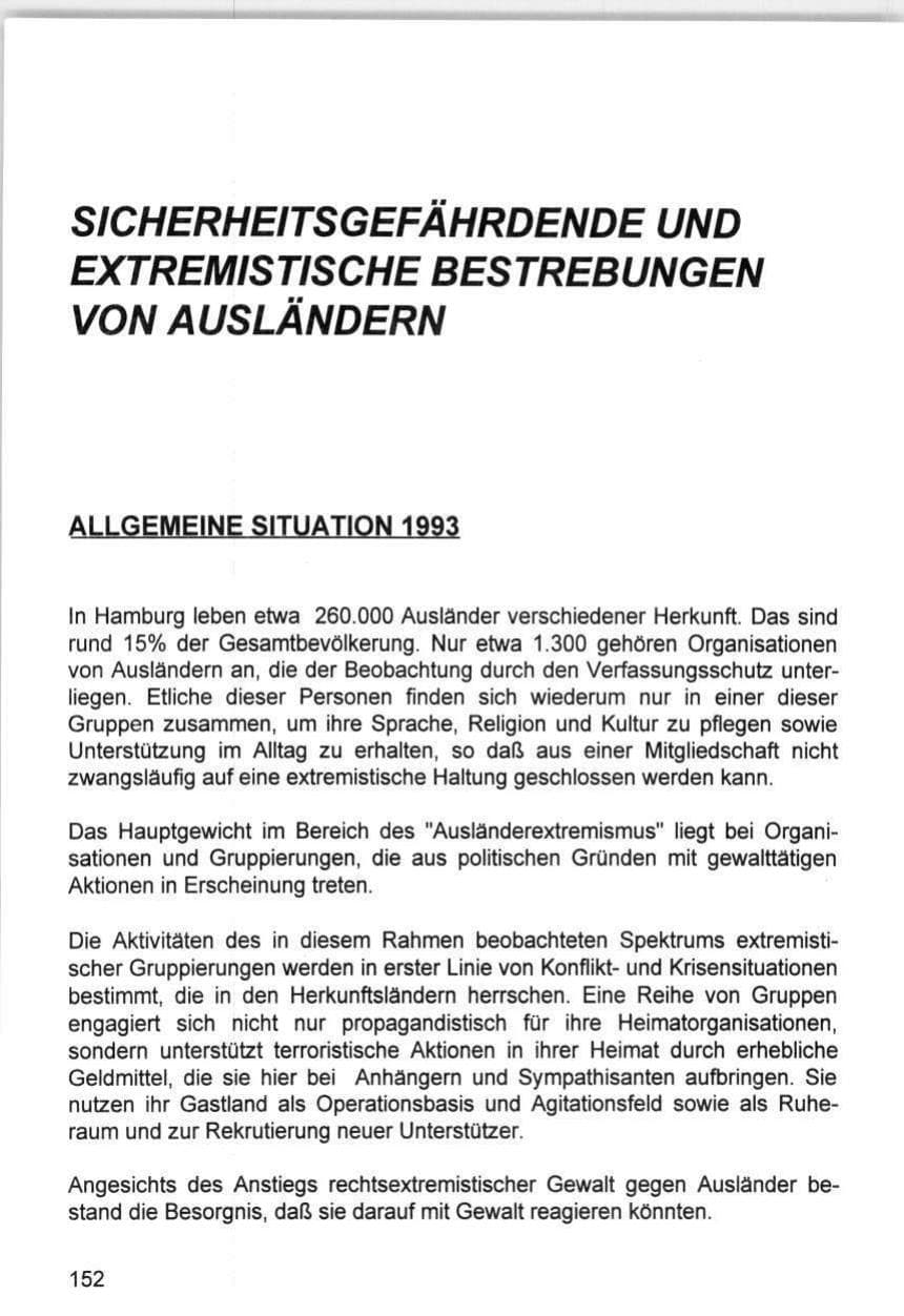 Seite 152 des Verfassungsschutzbericht 1993 Hamburg