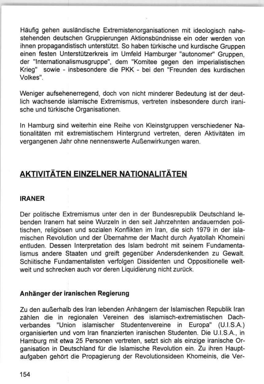 Seite 154 des Verfassungsschutzbericht 1993 Hamburg