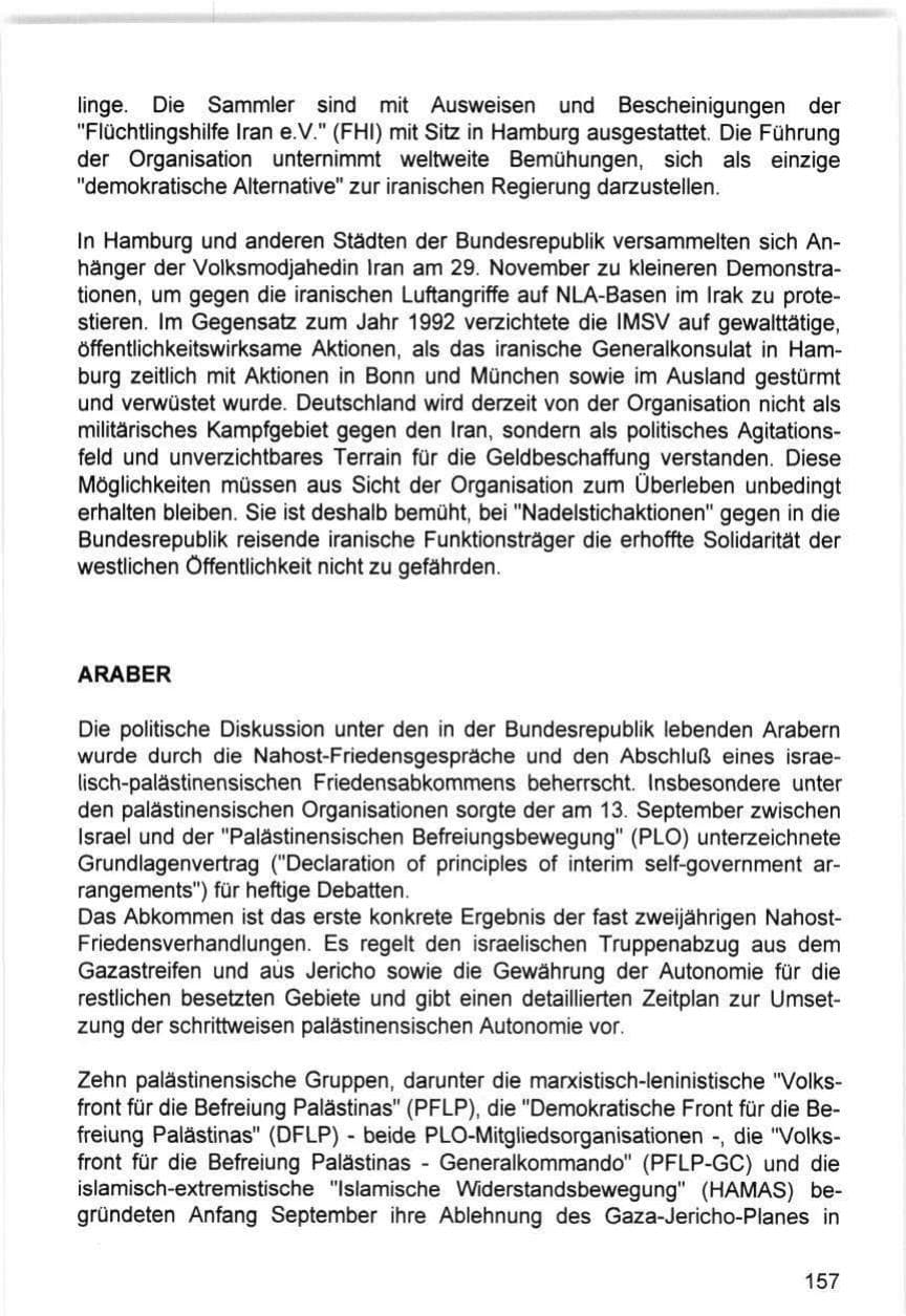 Seite 157 des Verfassungsschutzbericht 1993 Hamburg