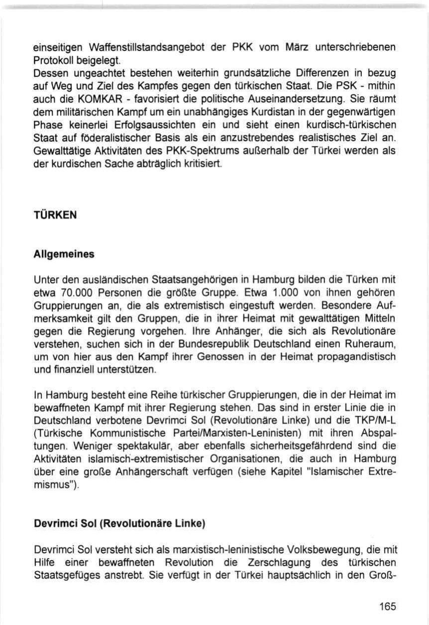 Seite 165 des Verfassungsschutzbericht 1993 Hamburg