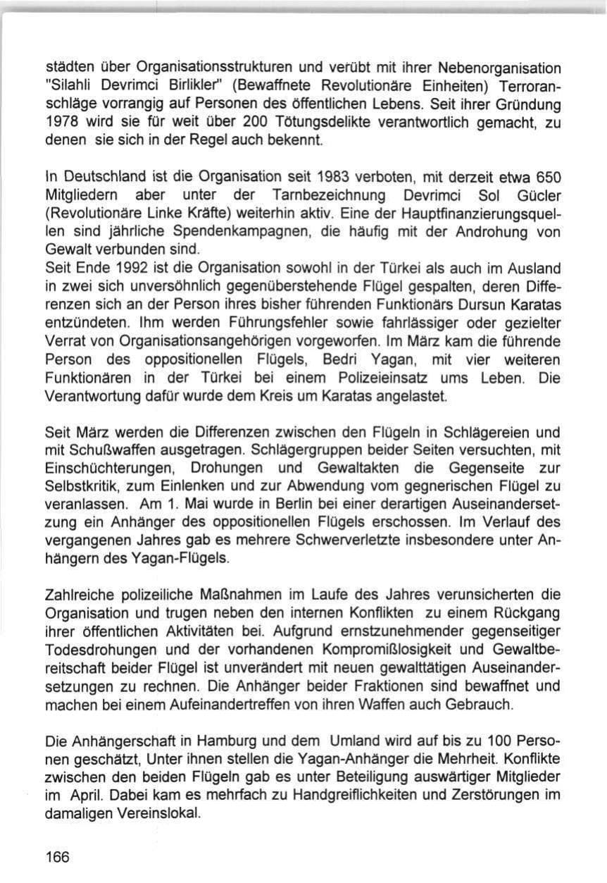 Seite 166 des Verfassungsschutzbericht 1993 Hamburg