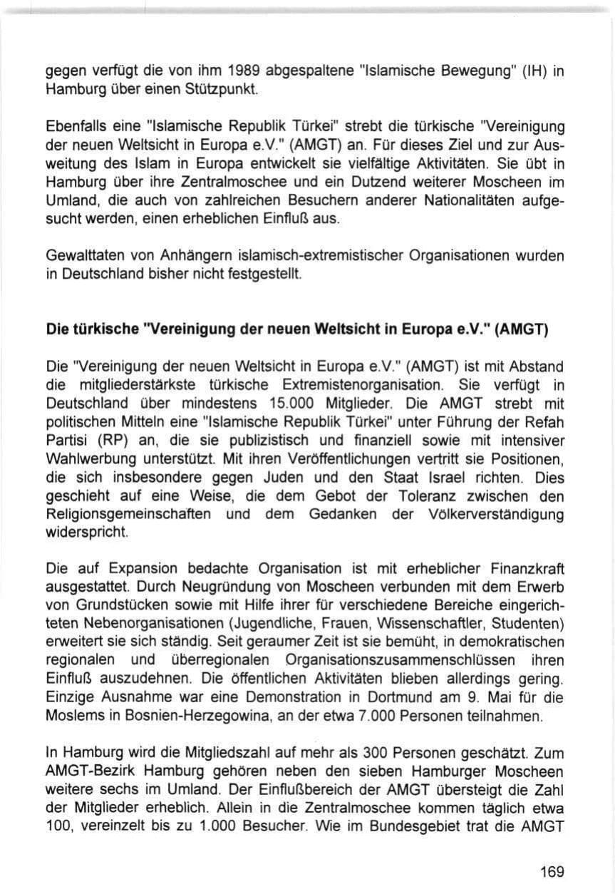 Seite 169 des Verfassungsschutzbericht 1993 Hamburg