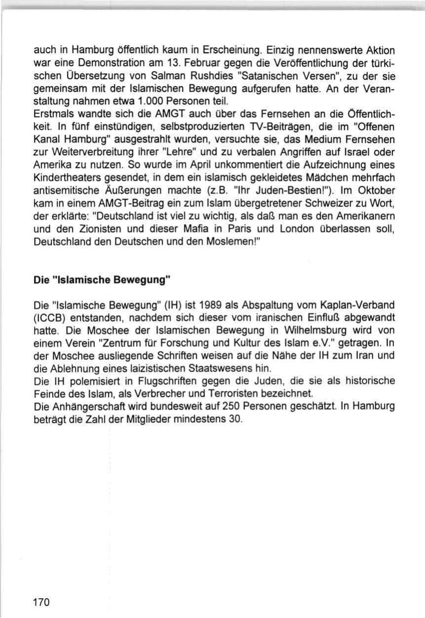 Seite 170 des Verfassungsschutzbericht 1993 Hamburg