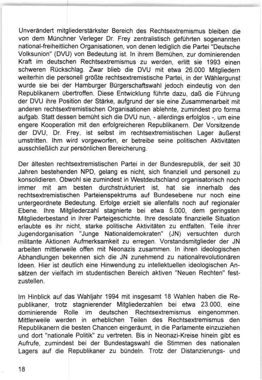 Seite 18 des Verfassungsschutzbericht 1993 Hamburg