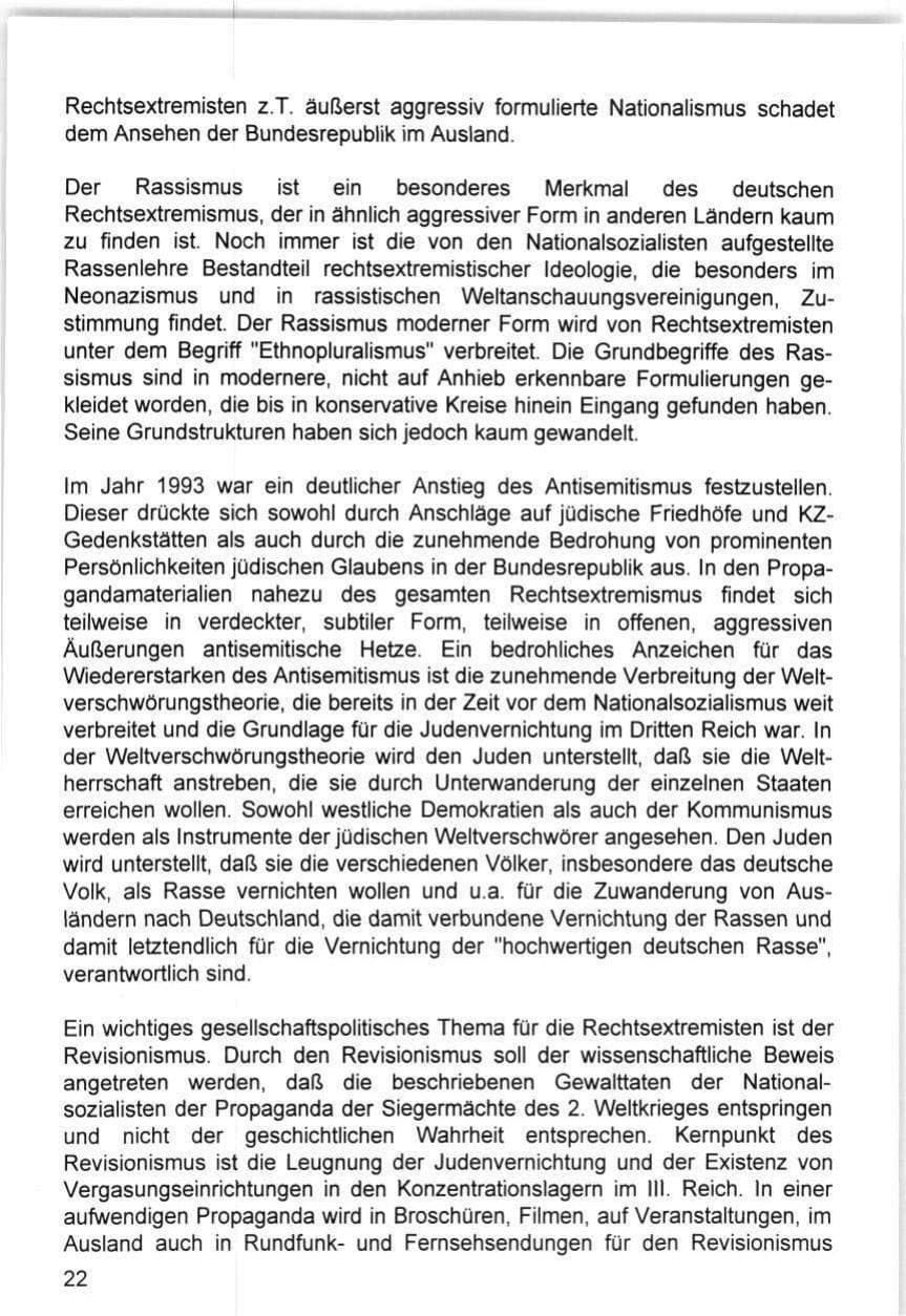 Seite 22 des Verfassungsschutzbericht 1993 Hamburg