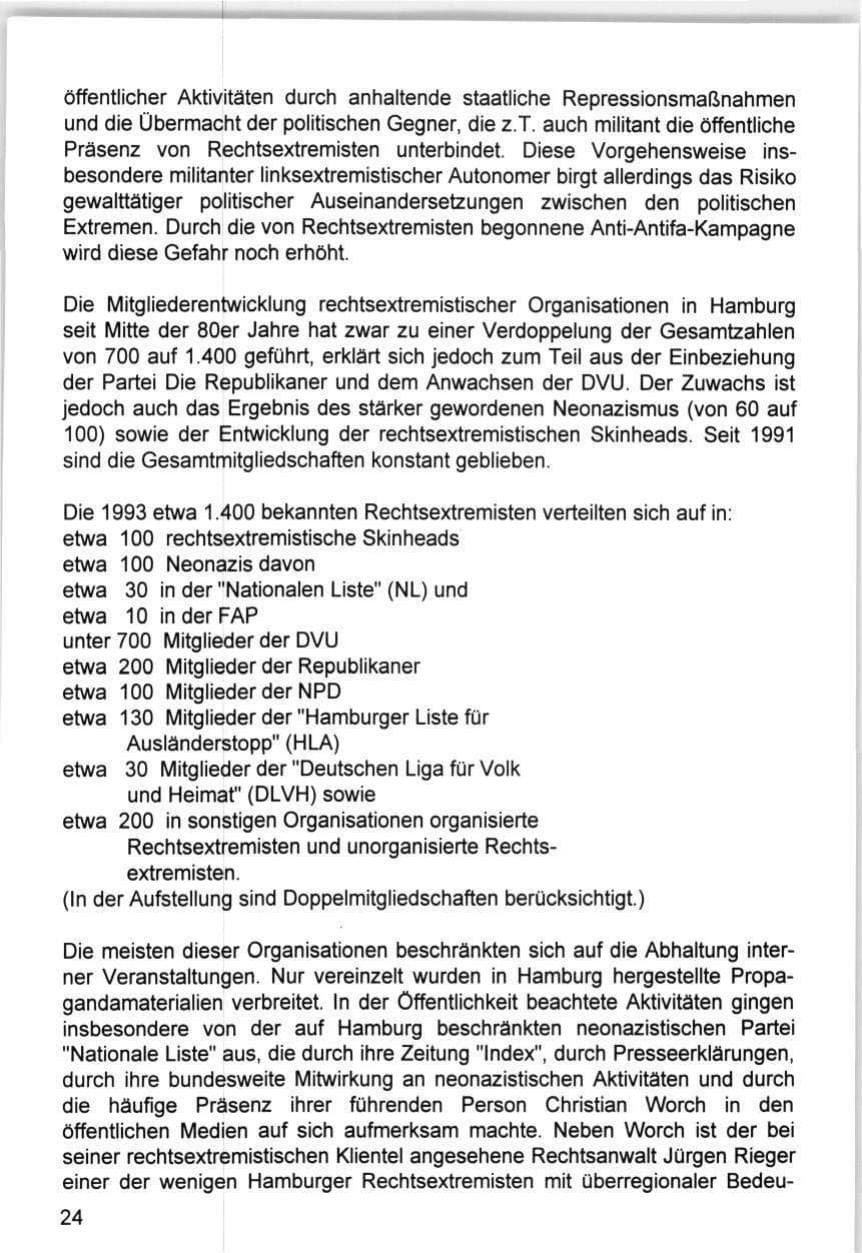 Seite 24 des Verfassungsschutzbericht 1993 Hamburg