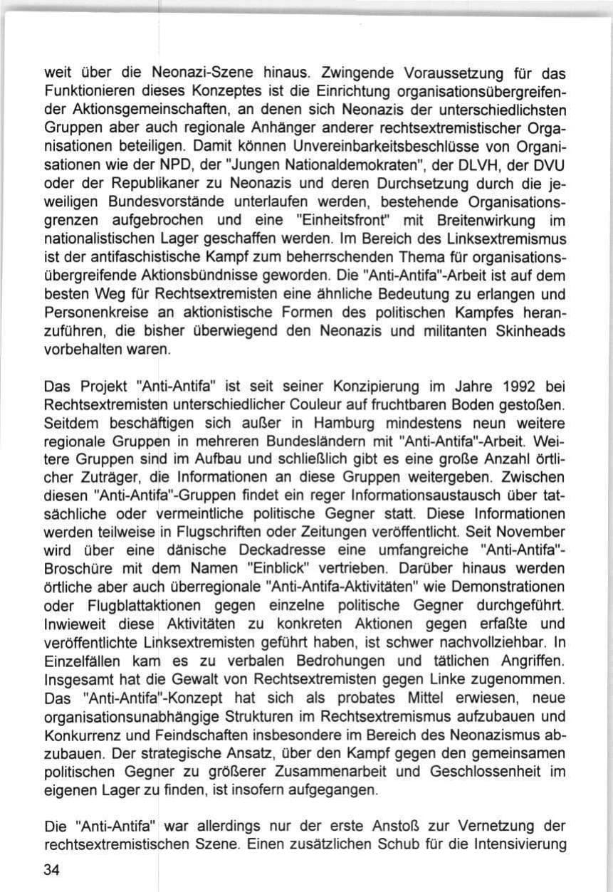 Seite 34 des Verfassungsschutzbericht 1993 Hamburg