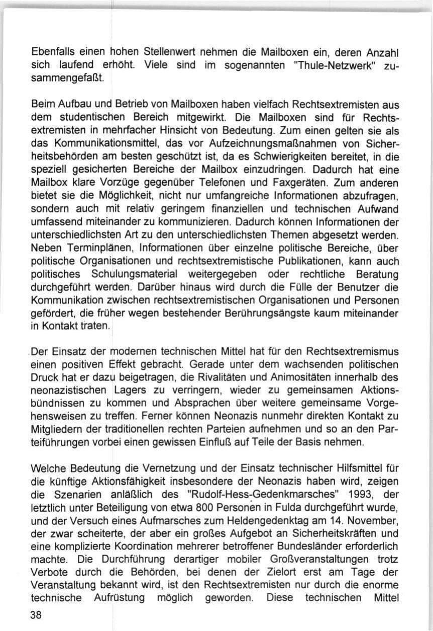 Seite 38 des Verfassungsschutzbericht 1993 Hamburg