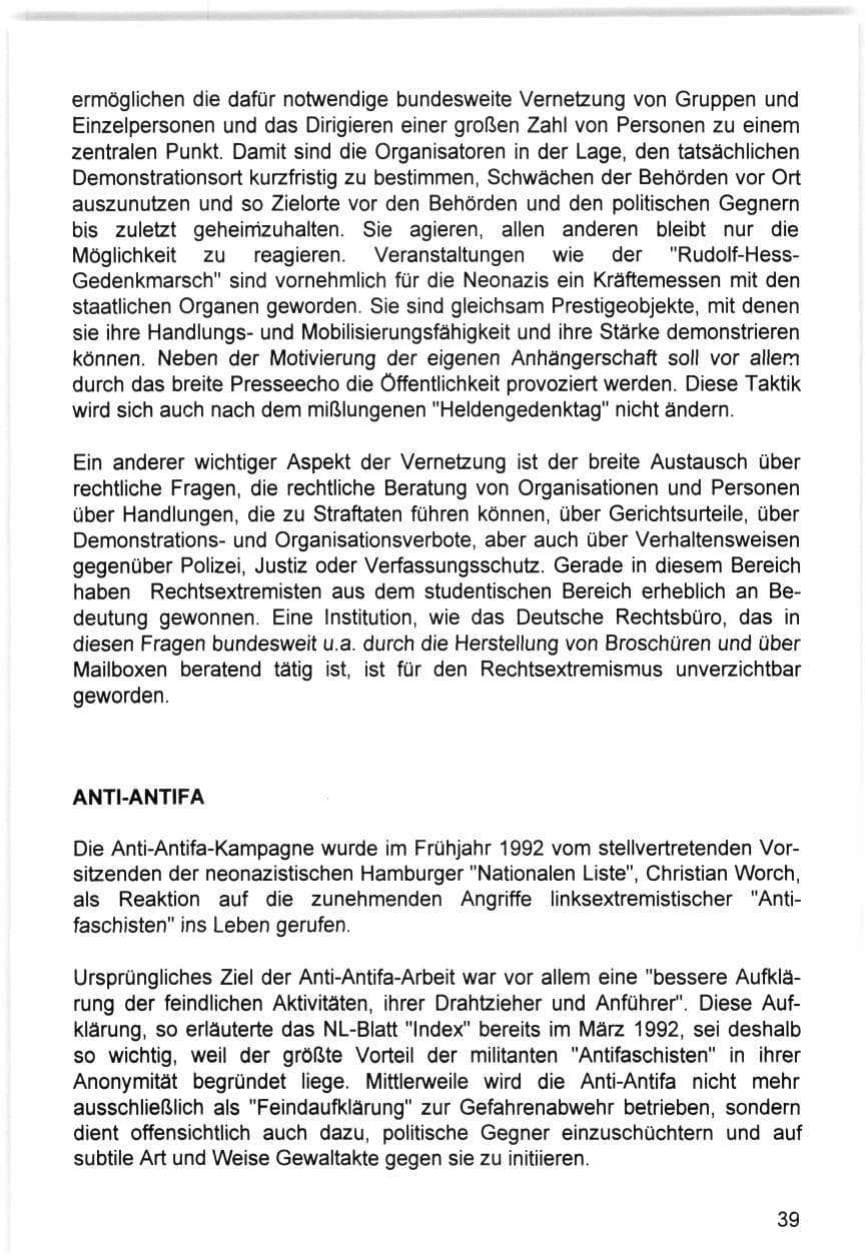 Seite 39 des Verfassungsschutzbericht 1993 Hamburg