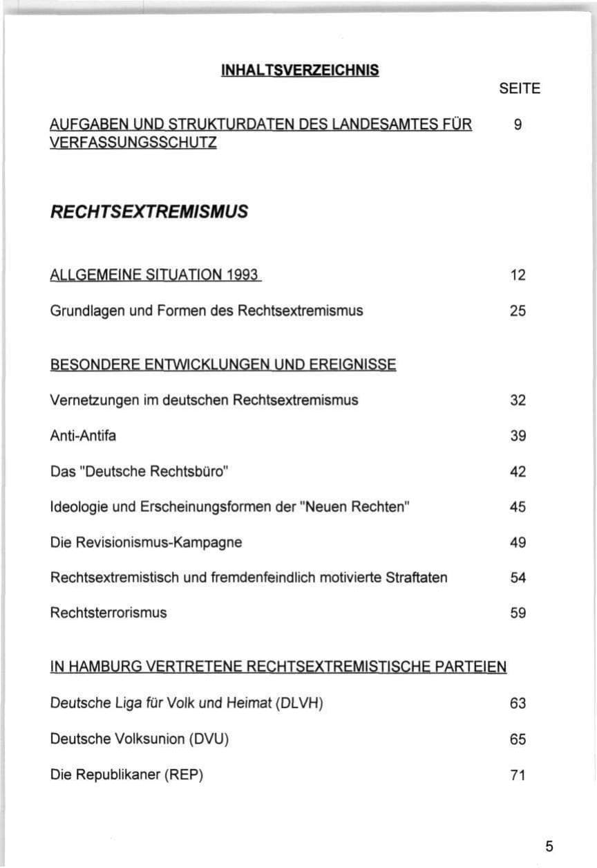 Seite 5 des Verfassungsschutzbericht 1993 Hamburg