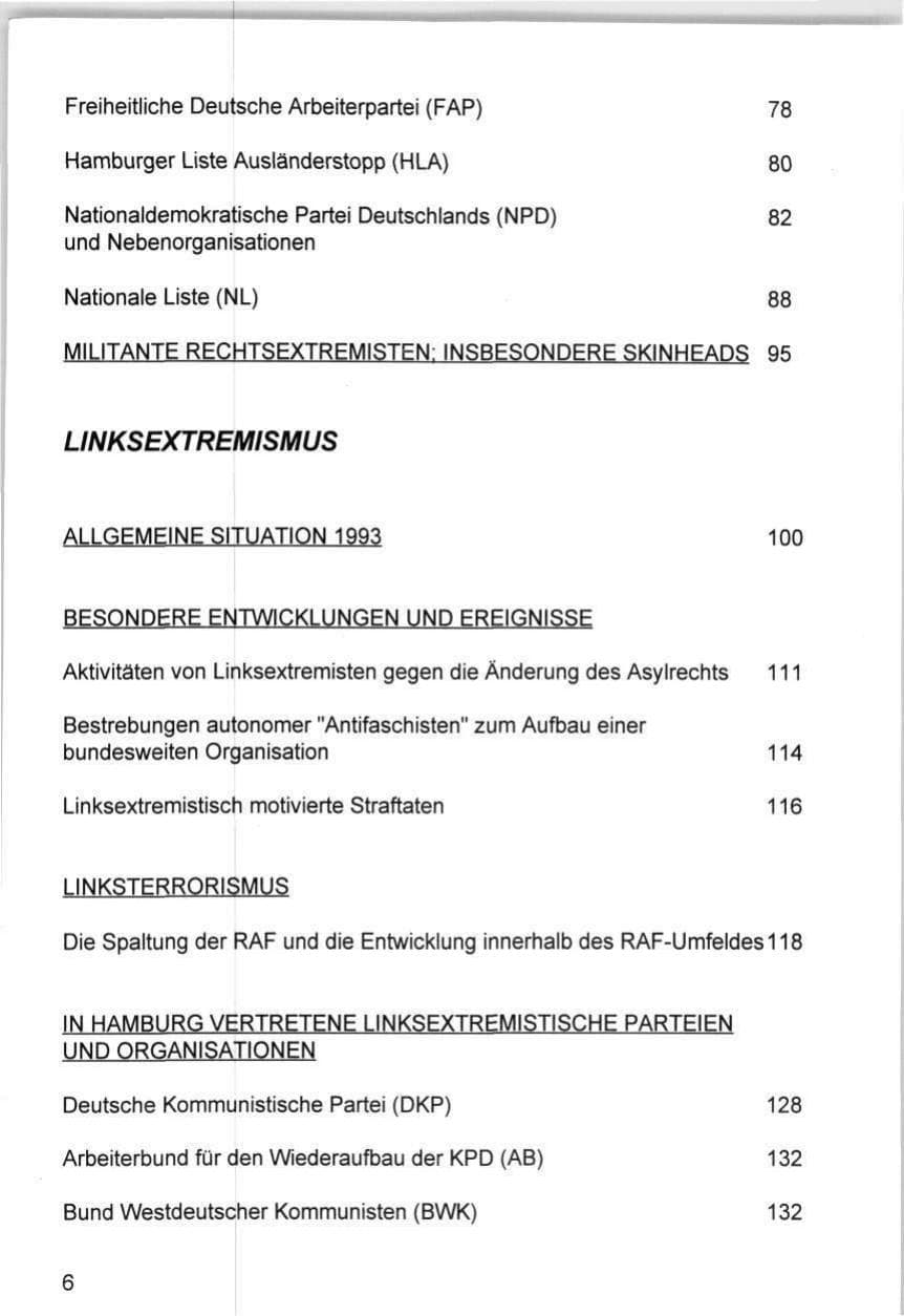 Seite 6 des Verfassungsschutzbericht 1993 Hamburg