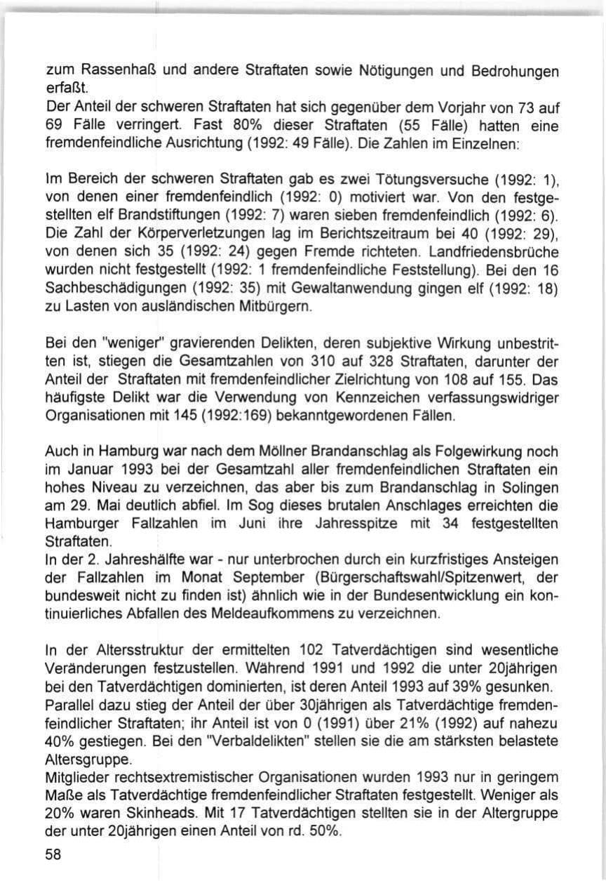 Seite 58 des Verfassungsschutzbericht 1993 Hamburg