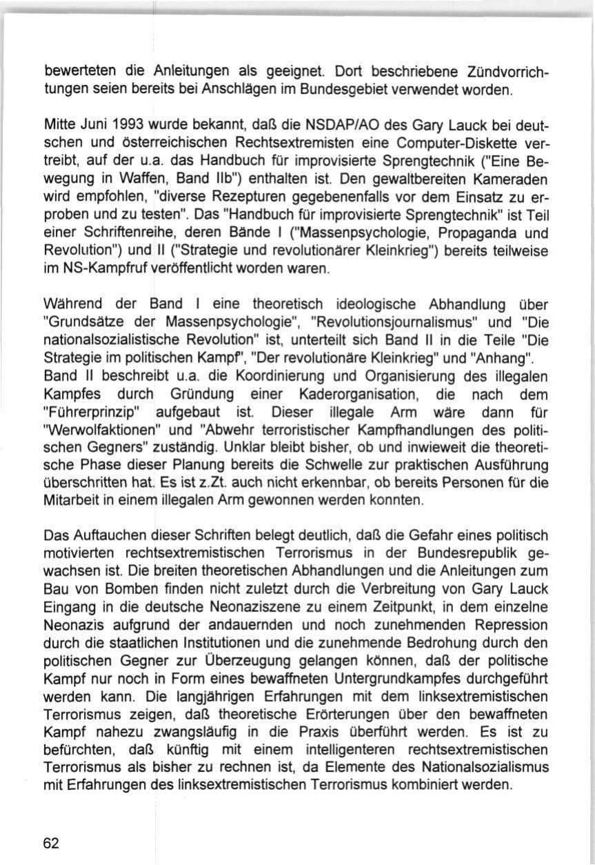 Seite 62 des Verfassungsschutzbericht 1993 Hamburg