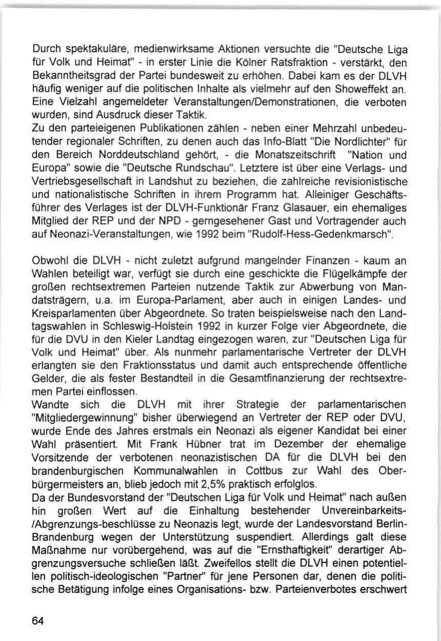 Seite 64 des Verfassungsschutzbericht 1993 Hamburg