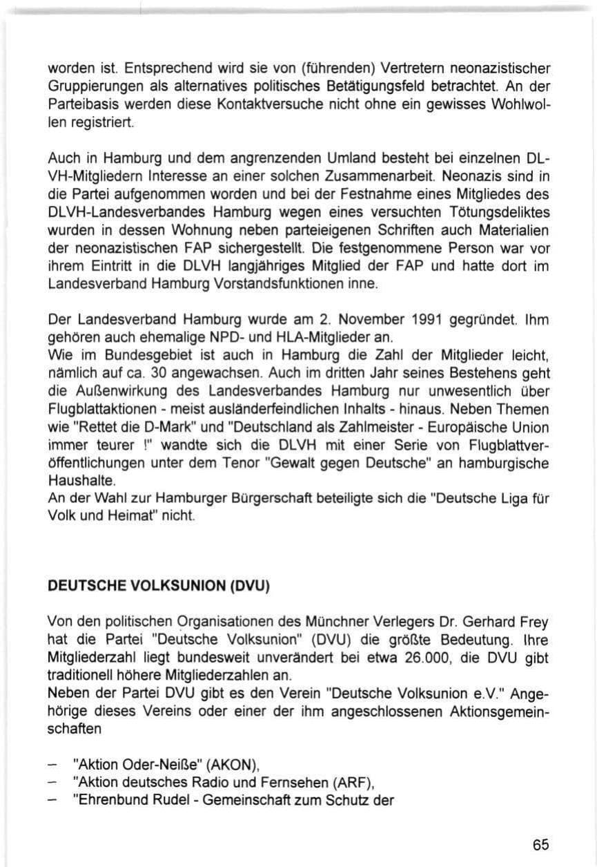 Seite 65 des Verfassungsschutzbericht 1993 Hamburg