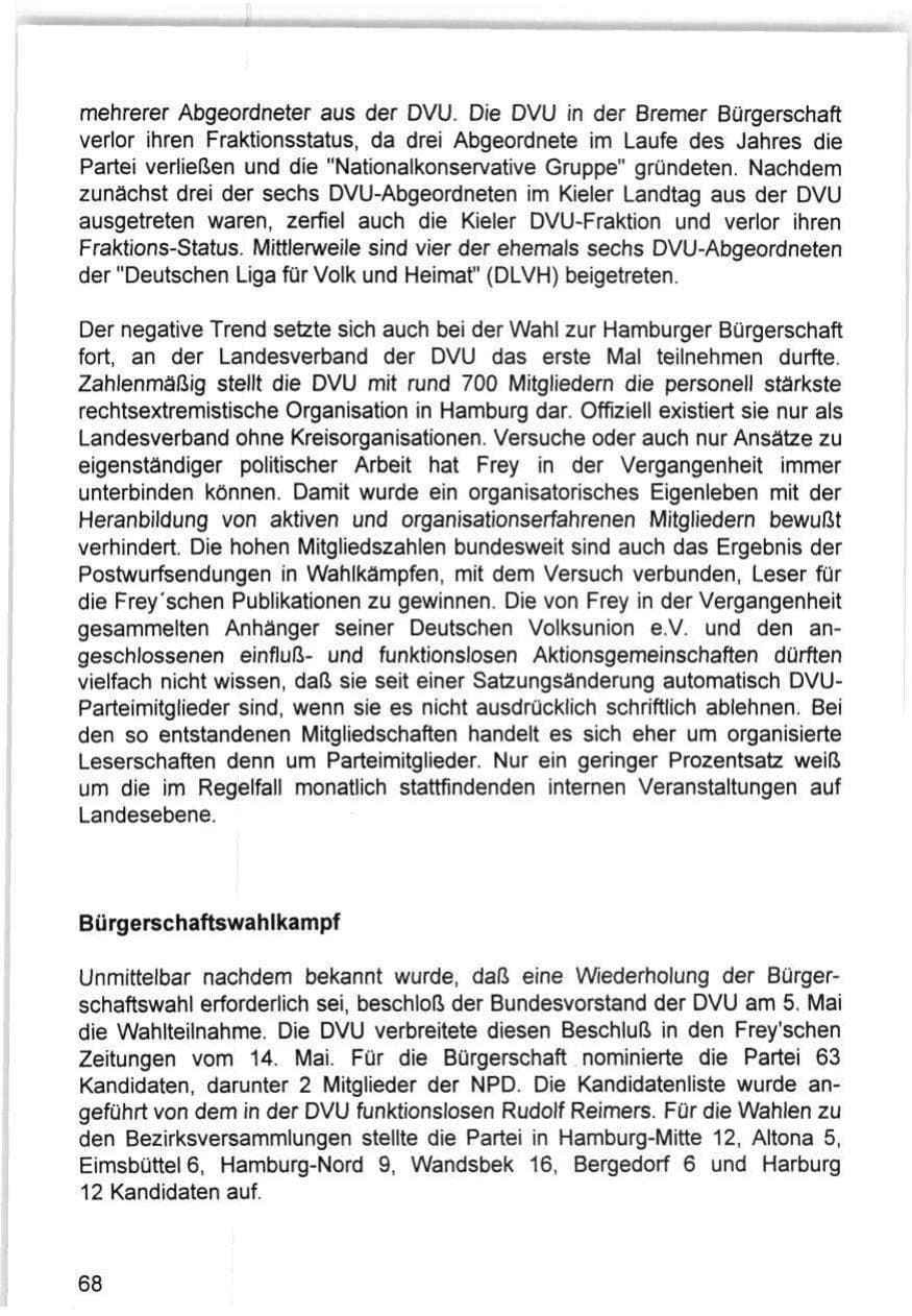 Seite 68 des Verfassungsschutzbericht 1993 Hamburg