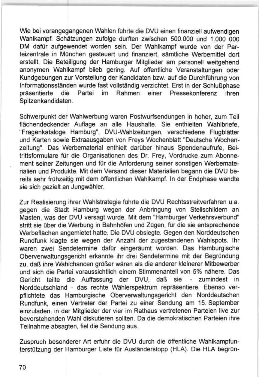 Seite 70 des Verfassungsschutzbericht 1993 Hamburg