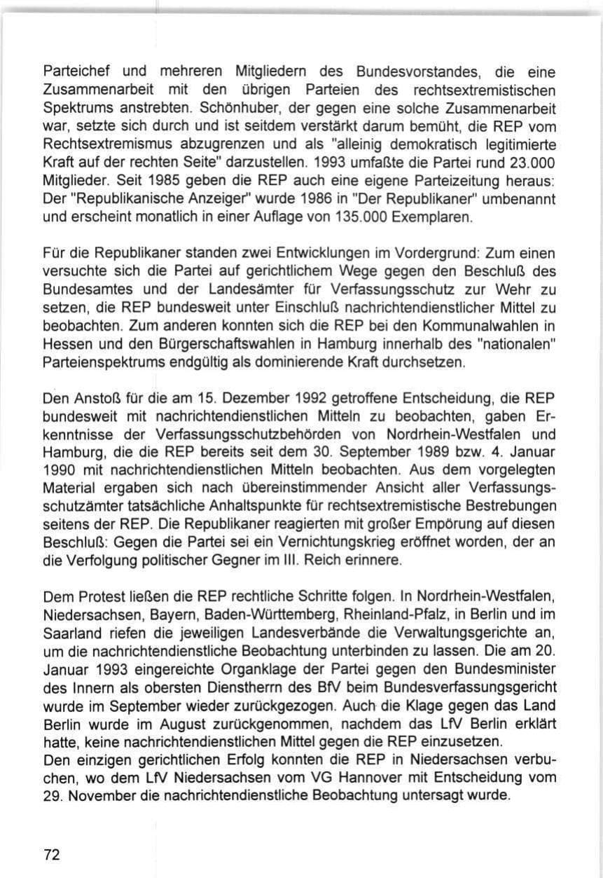 Seite 72 des Verfassungsschutzbericht 1993 Hamburg