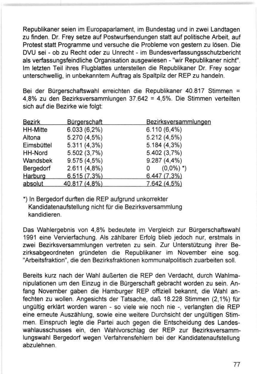 Seite 77 des Verfassungsschutzbericht 1993 Hamburg