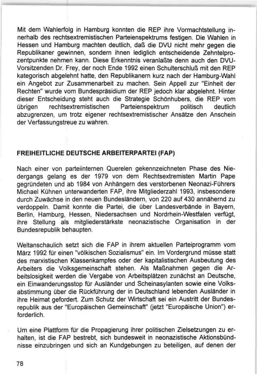 Seite 78 des Verfassungsschutzbericht 1993 Hamburg