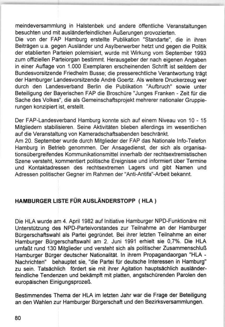 Seite 80 des Verfassungsschutzbericht 1993 Hamburg