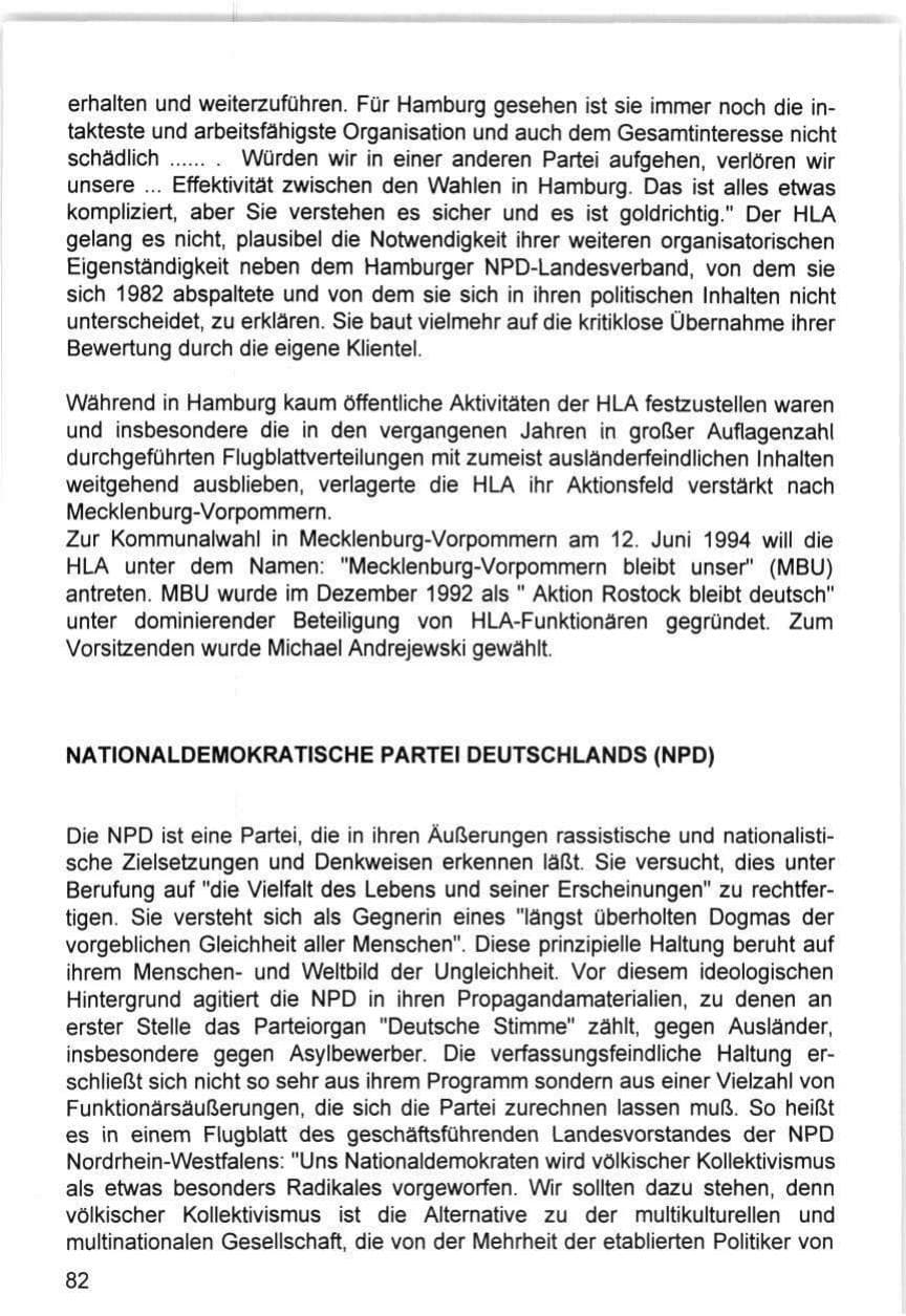 Seite 82 des Verfassungsschutzbericht 1993 Hamburg