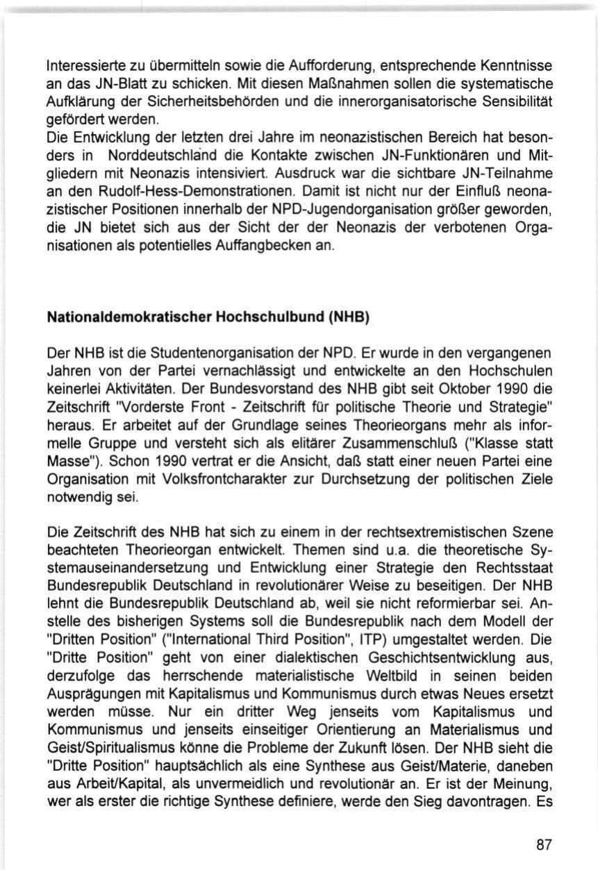 Seite 87 des Verfassungsschutzbericht 1993 Hamburg